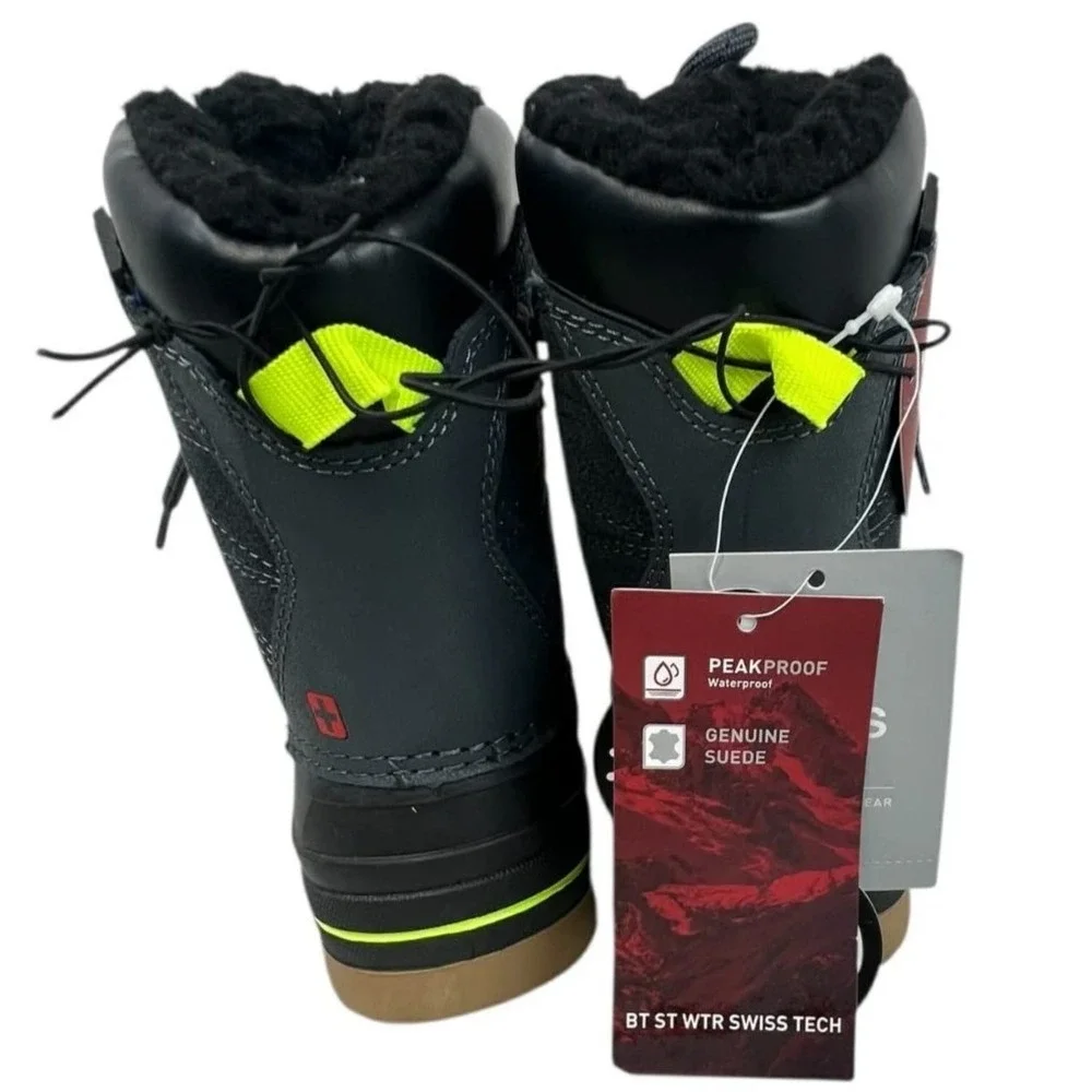 Swiss Tech 7 Black Grey Waterproof Suede Winter Snow Boots Insulated Kids NWT‎
